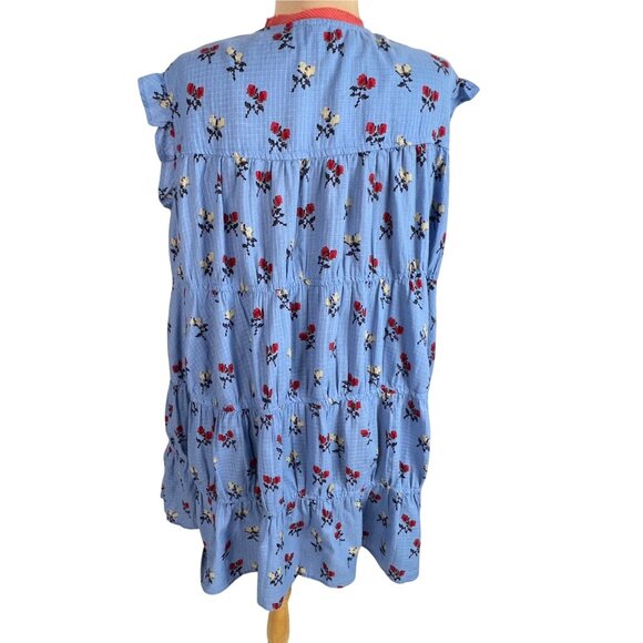 Free People Sundown Print Tunic Mini Dress M Allure Blue Combo Floral Button Tie - Picture 6 of 12